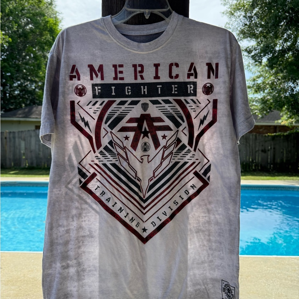 American Fighter Gray Short Sleeve Tee with Geometric Design